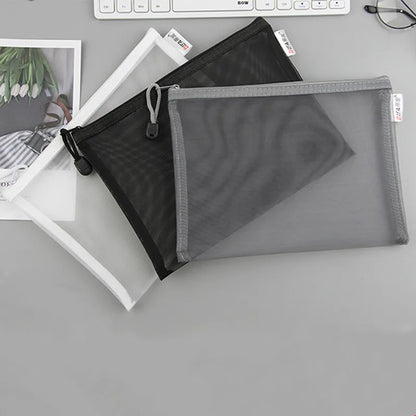 A4A5A6 Exam Paper Bag Pen Bag Mesh Zipper Student Office Simple Large Capacity Paper Bag Document Bag Folder Transparent