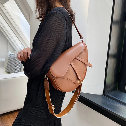 Women Small Handbag Saddle Shoulder Bag Ladies Top Handle Bag PU Leather Small Crossbody Bag Two Straps Solid Color Shoulder Bag