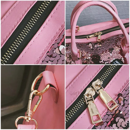 Women Travel Bag Large Capacity Shoulder Crossbody Bag Fashion Sequins Luggage Pack High Quality Handbag Luxury Lady Weekend Bag