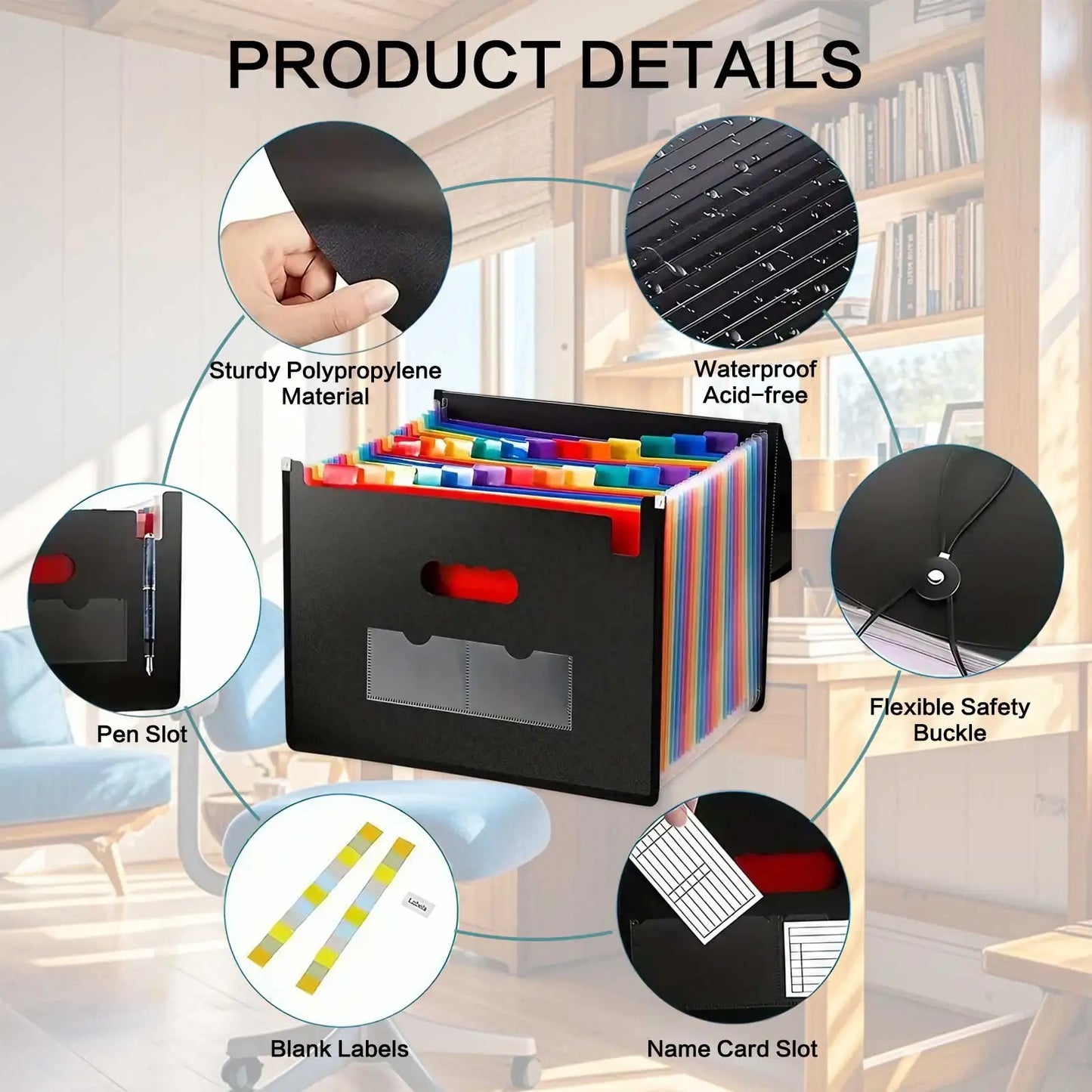 STONEGO Accordion Bag 13/25 Grid Three-side Sealed Flap Folder, Office Document Storage Bag, Durable and Waterproof Design