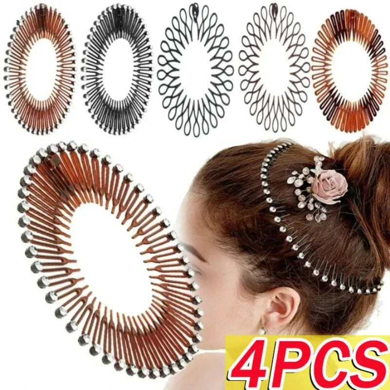 Women Plastic Full Circle Stretch Diamond Flexible Comb Teeth Headband Hair Band Clip Face Wash Fixed Hair Accessories Non-Slip