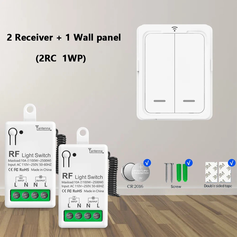 RF 433Mhz Wireless Light Switch 10A Mini Relay Receiver 1/2/4 Gang wall Panel Remote Control Interruptor For LED Lamp 110V 220V