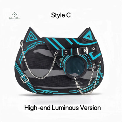 Y2K Kawaii Cat Ita Bag Cute PU Backpack Girls Transparent Pocket Harajuku Crossbody Bag Women's Fashion DIY Display Shoulder Bag