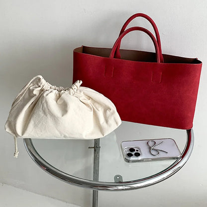 Tote Bag for Women Large Capacity Handbag with Multi Pocket Suede Top Handle Bag Solid Satchel Purse Shopping Commuter Bag