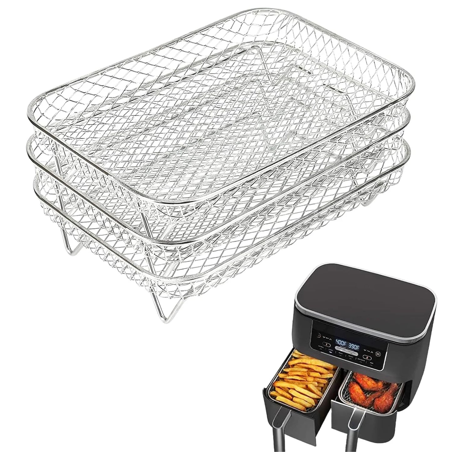 Three Stackable Air Fryer Rack Ovens Racks Stainless Steel Basket Tray Air Fryer Accessories Kitchen Gadgets Baking Tools