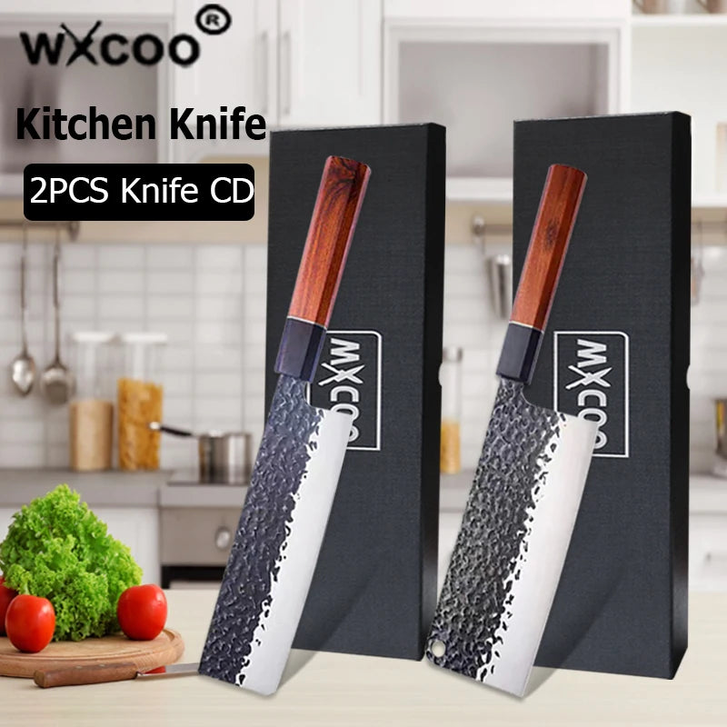 1-5pcs Japanese Chef Knife Hand-forged Kitchen Knife Sharpening Rod High Carbon Steel Boning Knife Santoku Knife and Accessories