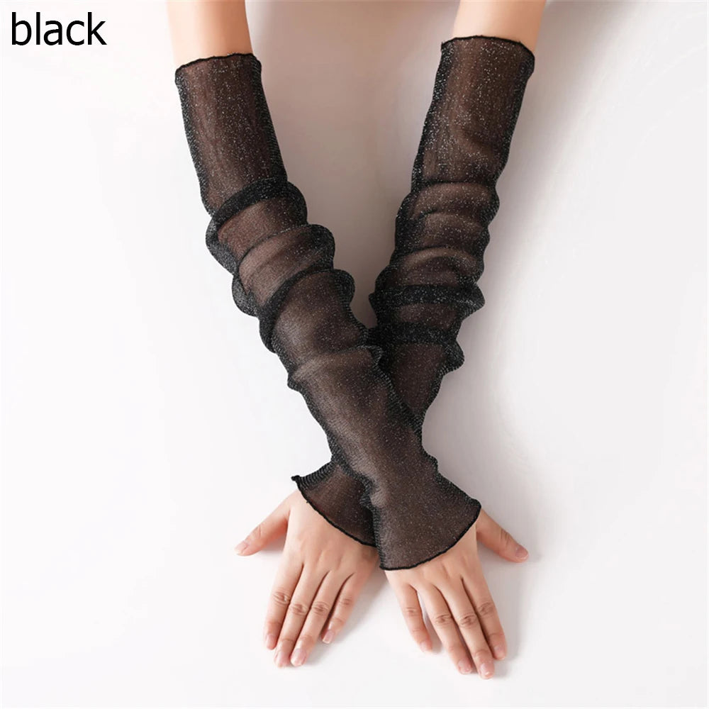 Summer Fashion Lady Gauze Sun Protection Sleeves Gloves Women Thin Long Fingerless Arm Warmers Sunscreen UV Breathable Mittens
