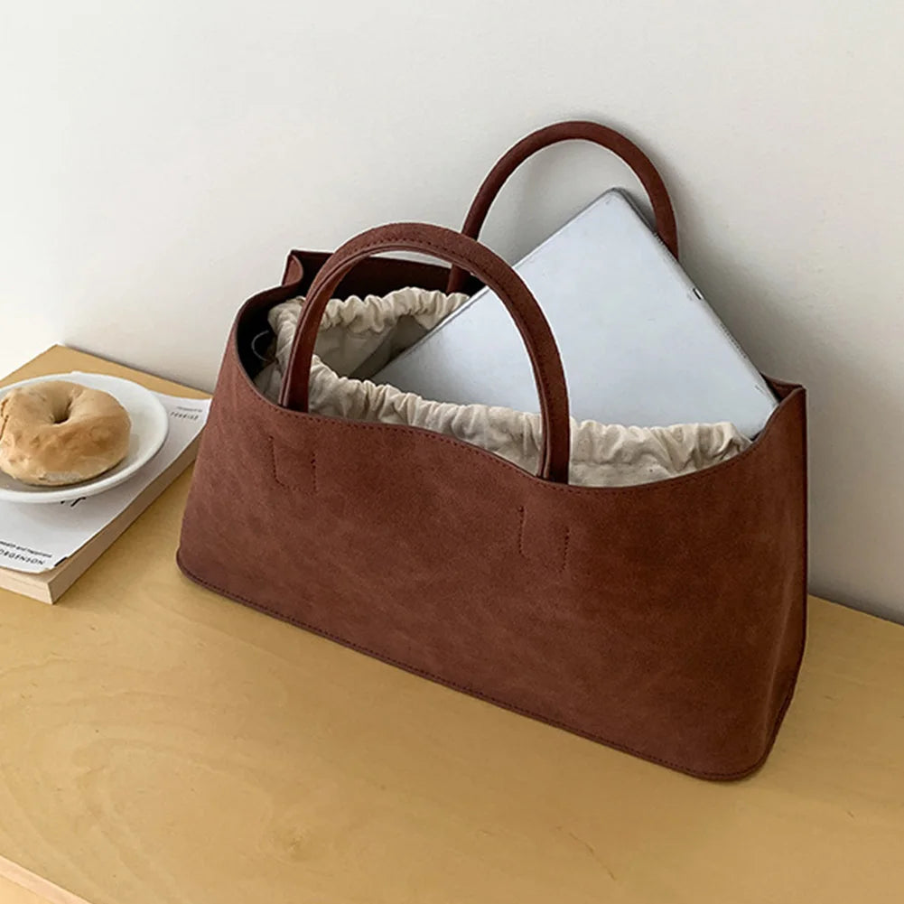 Tote Bag for Women Large Capacity Handbag with Multi Pocket Suede Top Handle Bag Solid Satchel Purse Shopping Commuter Bag