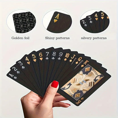 Waterproof Black & Golden Foil Playing Cards - Durable Plastic Poker Deck for Tabletop Games