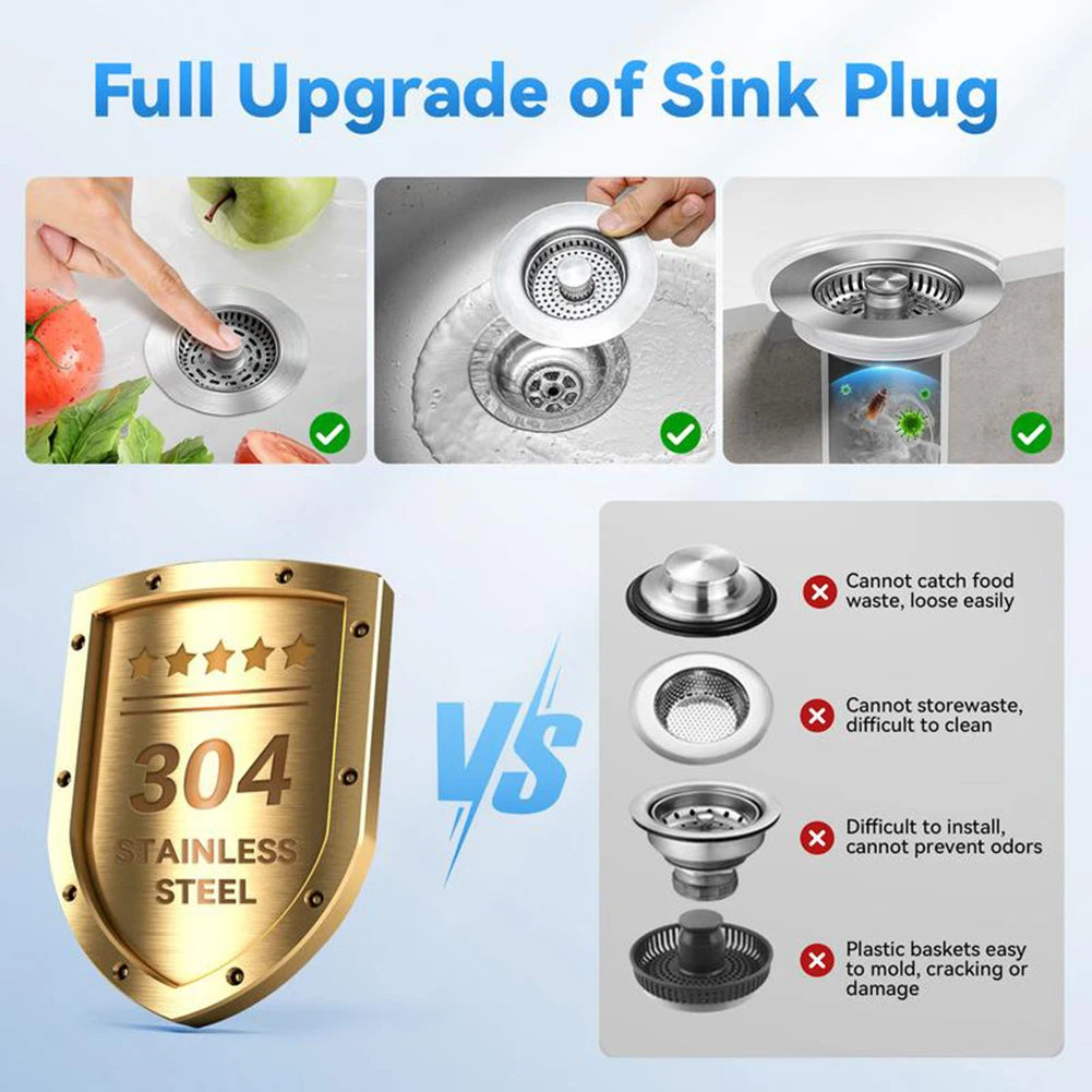3 in 1 Kitchen Sink Drain Strainer General Anti-clogging Pops-Up Stopper Sink Filter Plug for Garbage Disposal for Kitchen Sink