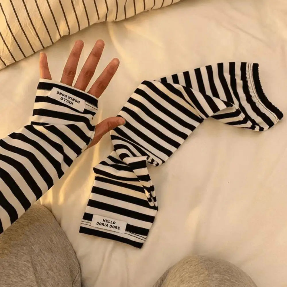 1 Pair Dual-Color Striped Sun Protection Arm Sleeves Loose Summer Outdoor Protector Solar Sleeves Women Ice Sleeve Arm Protector