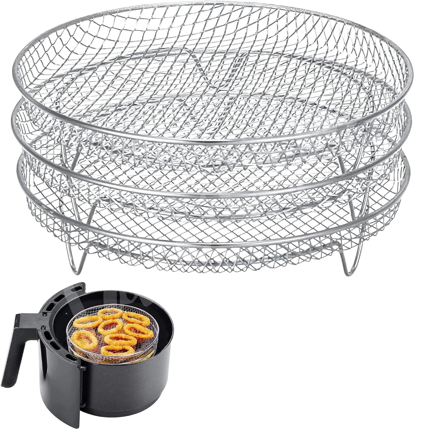 Three Stackable Air Fryer Rack Ovens Racks Stainless Steel Basket Tray Air Fryer Accessories Kitchen Gadgets Baking Tools
