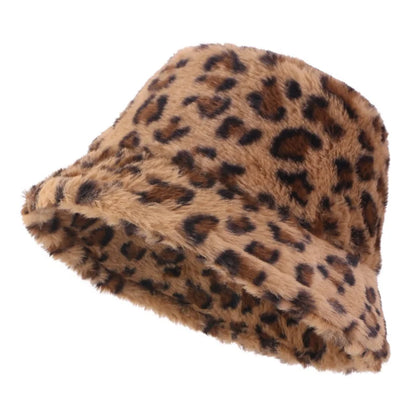 Autumn Winter Leopard Print Bucket Hat Thick Soft Warm Plush Fisherman Hat Fashion Outdoor Sun Protection Caps For Men Women