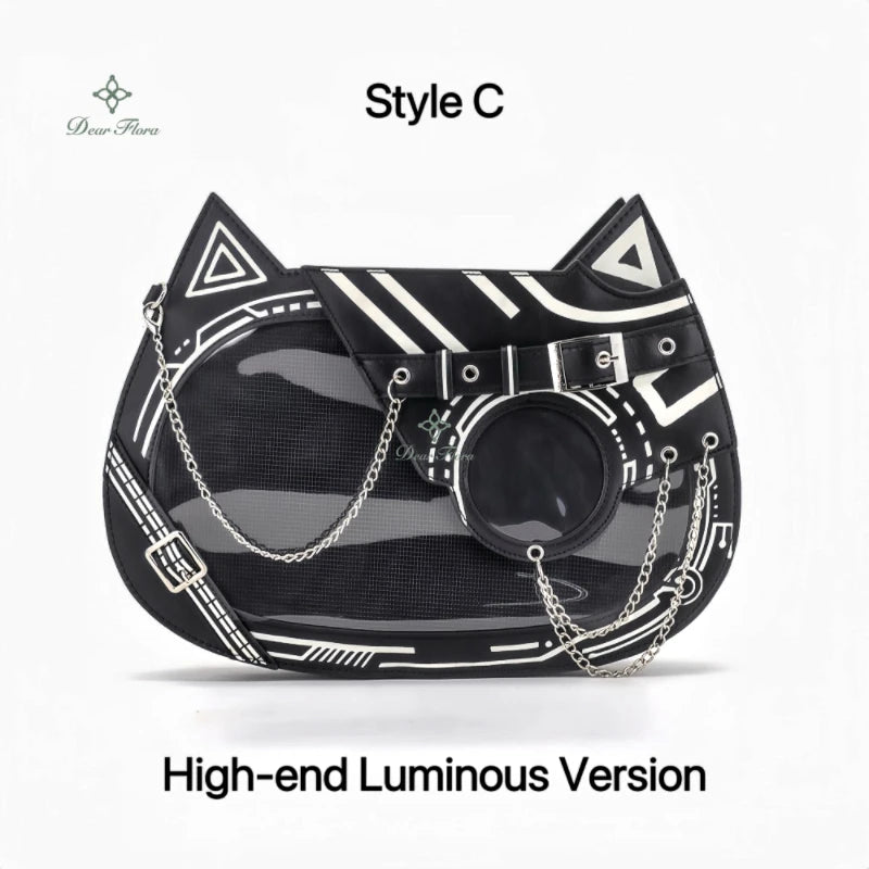 Y2K Kawaii Cat Ita Bag Cute PU Backpack Girls Transparent Pocket Harajuku Crossbody Bag Women's Fashion DIY Display Shoulder Bag