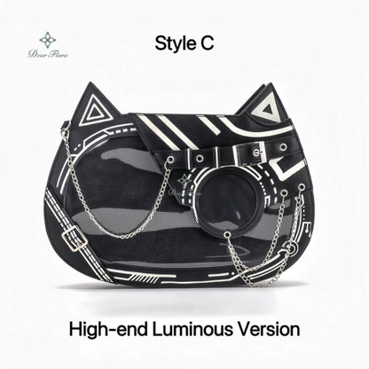 Y2K Kawaii Cat Ita Bag Cute PU Backpack Girls Transparent Pocket Harajuku Crossbody Bag Women's Fashion DIY Display Shoulder Bag