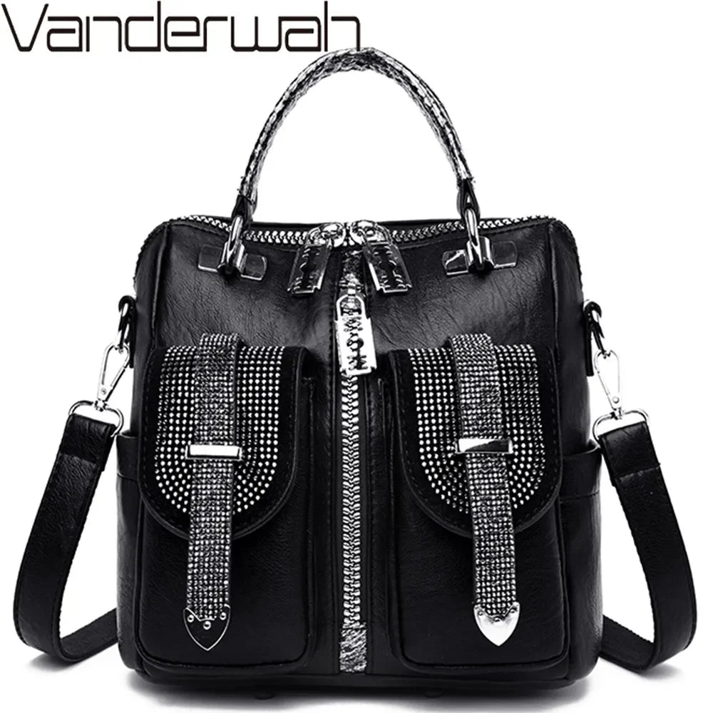 Women Leather Backpacks Vintage Female Shoulder Bag Design Travel Back Pack Lady Bagpack Mochilas School Bags For Teenage Girls