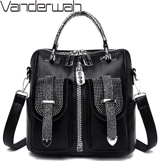 Women Leather Backpacks Vintage Female Shoulder Bag Design Travel Back Pack Lady Bagpack Mochilas School Bags For Teenage Girls