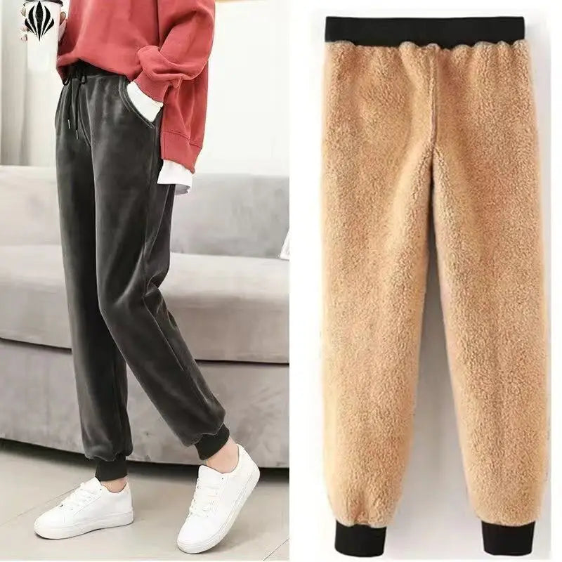 Thiened Fce/Lightweight Velvet Women's Autumn Winter Warm Loose Harem Casual Sweatpants Slimming Trendy High Waist Nine ...