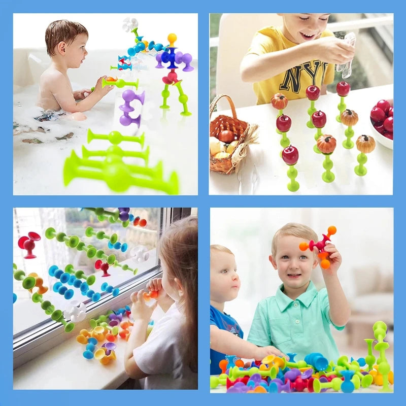 Soft Building Blocks Suction Cup Toys DIY Puzzle Sticky Game Children Bath Toys Montessori Sensory Stress Release Toy for Autism