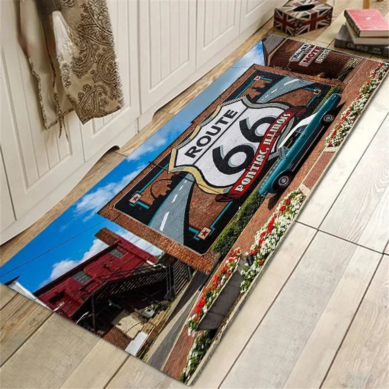 Route 66 Design Kitchen Floor Mat Entrance Doormat Home Decor Carpet for Living Room Bedroom Rugs Bathroom Non-slip Mat Foot Pad
