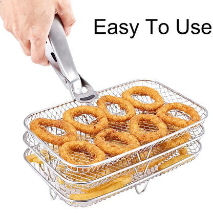 Three Stackable Air Fryer Rack Ovens Racks Stainless Steel Basket Tray Air Fryer Accessories Kitchen Gadgets Baking Tools