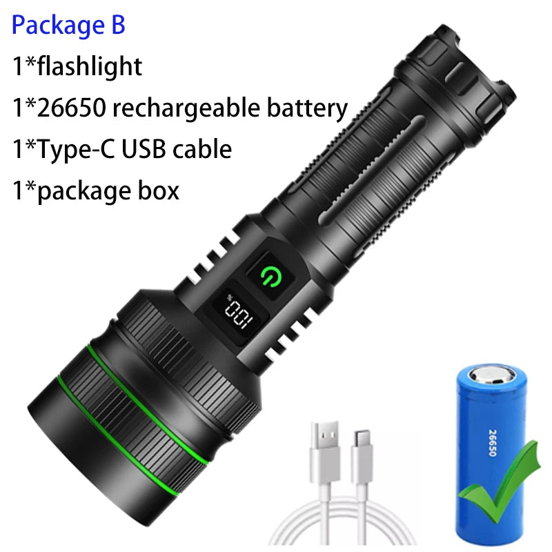 Strong Light Lantern High Power LED Flashlight USB Rechargeable Powerful Tactical Torch Super Long Range Lamp Outdoor Fishing