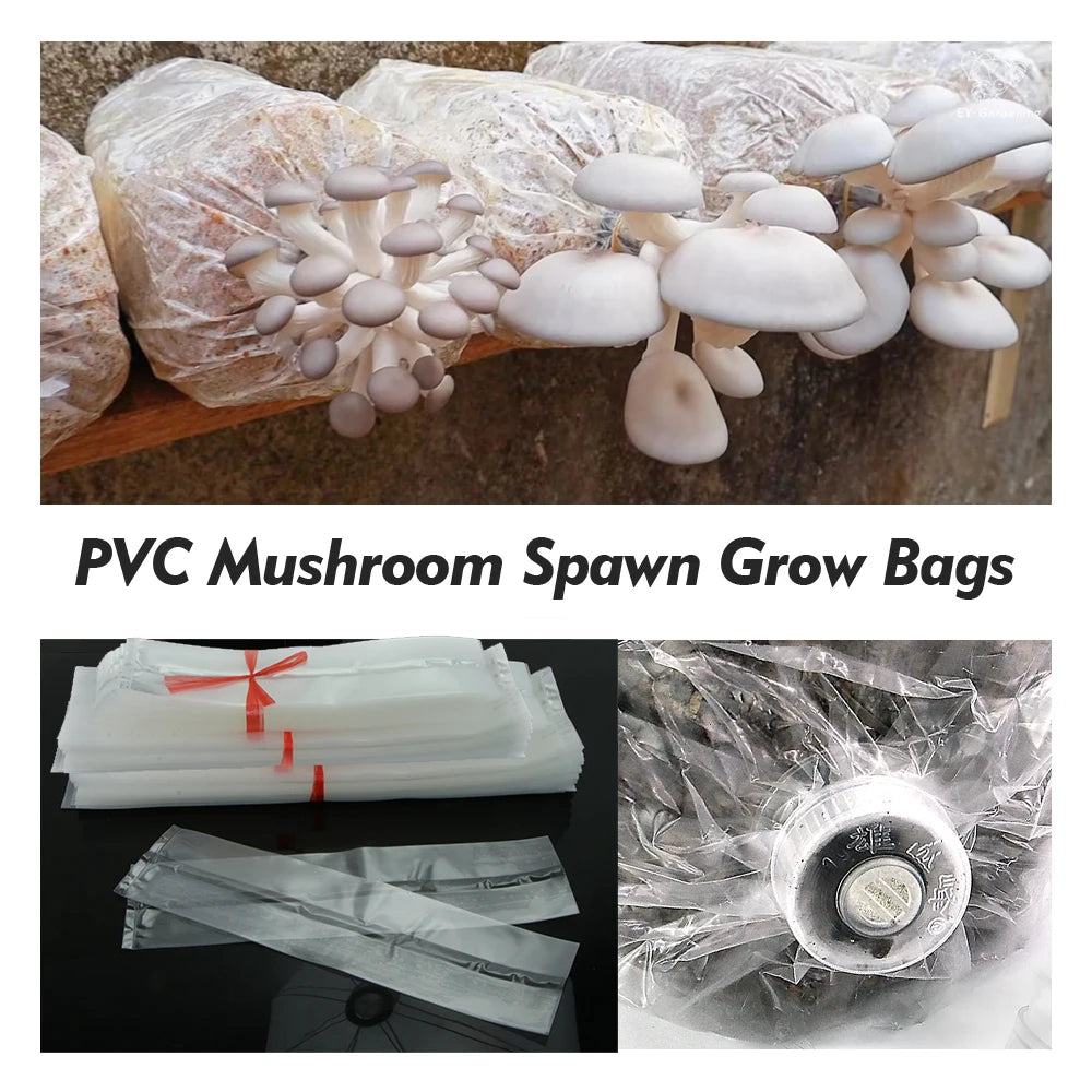 50/100PCS Mushroom Spawn Grow Bag with Sealing Cotton Filter Cap Heat-resistance Plastic Planter Bags Bamboo Fungus  Ganoderma