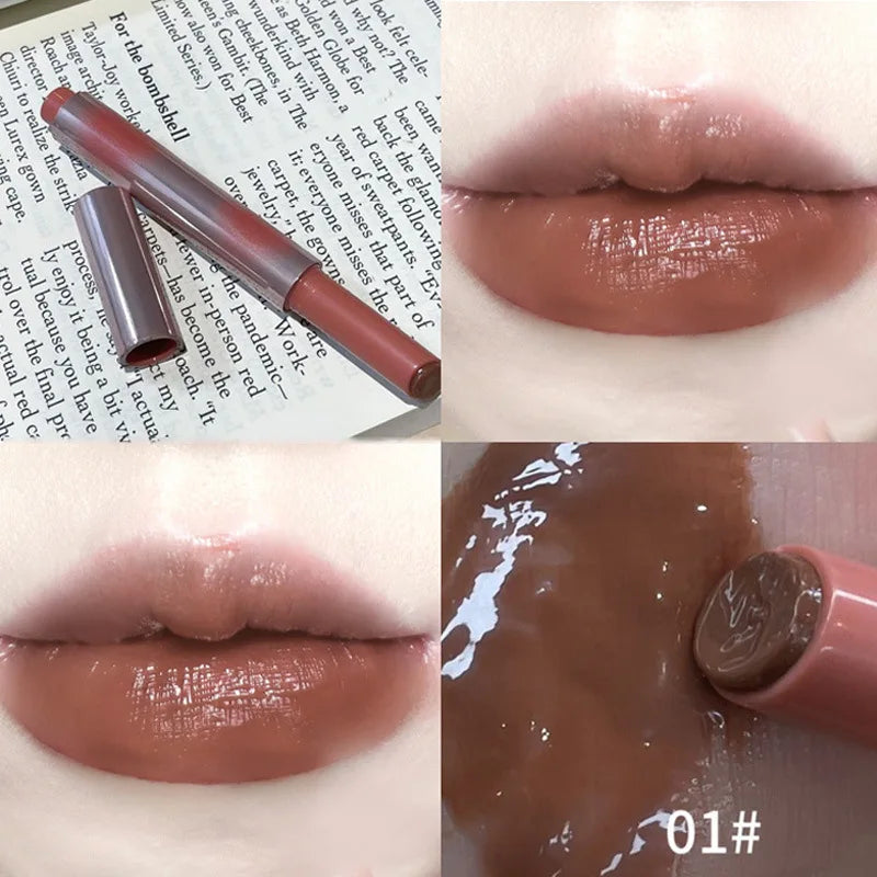 Strawberry Brown Jelly Lipstick Water Gloss Mirror Lip Gloss Moisturizing Hydrating Water Light Lip Stick Non-Sticky Lips Makeup
