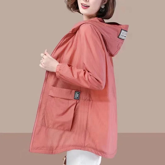 Spring Summer Women's Jacket Long Sleeve Tops Hooded Coat 2024 Thin Sun Protection Clothing Outdoor Sports Windbreaker Female
