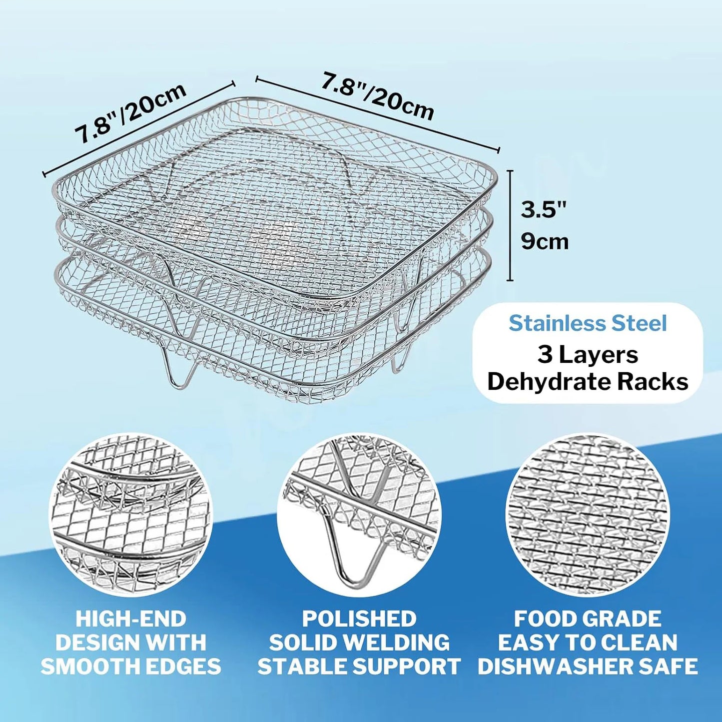 Three Stackable Air Fryer Rack Ovens Racks Stainless Steel Basket Tray Air Fryer Accessories Kitchen Gadgets Baking Tools