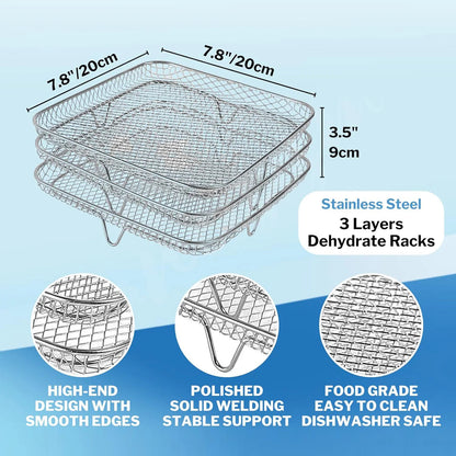 Three Stackable Air Fryer Rack Ovens Racks Stainless Steel Basket Tray Air Fryer Accessories Kitchen Gadgets Baking Tools
