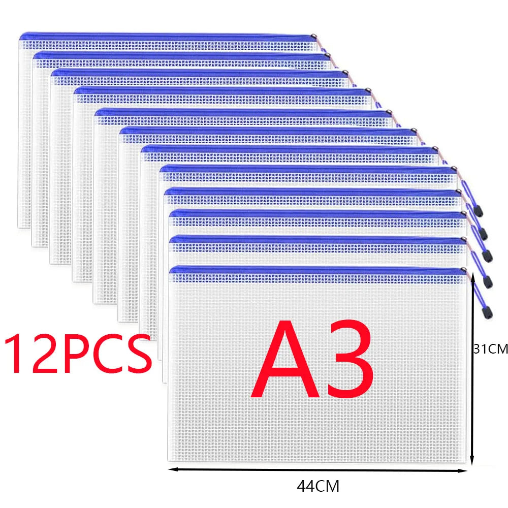 5pcs Transparent Zipper Storage Bag A3 A4 5 Plastic Mesh Waterproof Storage for Files Toys Stationery for Office Home Travel Use