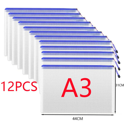 5pcs Transparent Zipper Storage Bag A3 A4 5 Plastic Mesh Waterproof Storage for Files Toys Stationery for Office Home Travel Use