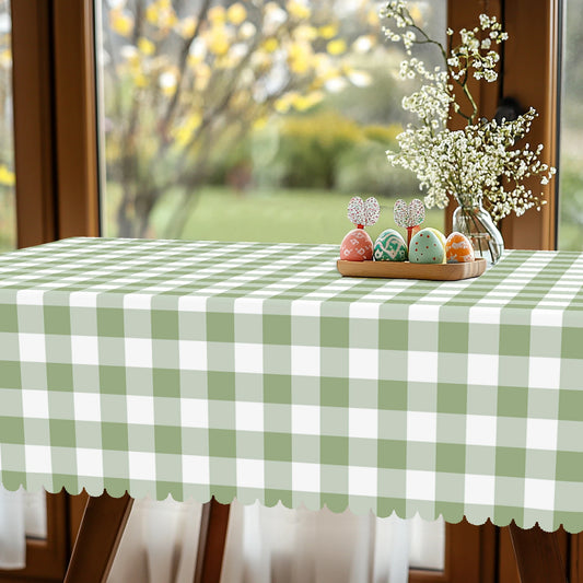 1 Piece of Spring and Summer Plaid Round and Rectangular Tablecloths, Available in Various Sizes, French Retro Green Plaid Pattern Printing, Tablecloths for Home Kitchen, Indoor and Outdoor Use, Spring and Summer Home Decorat
