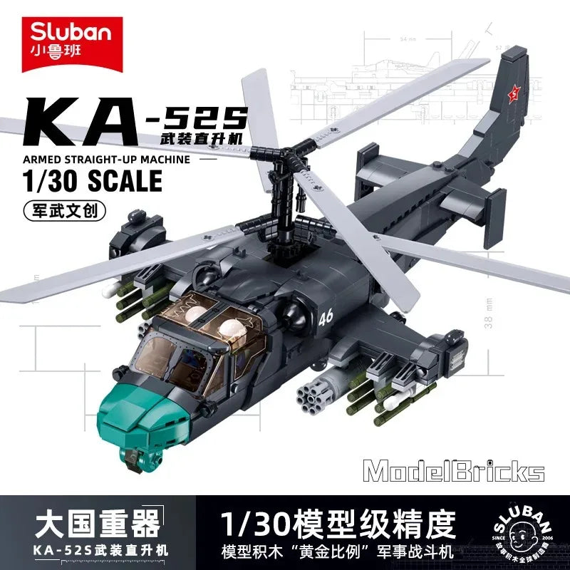 Sluban WW2 Military F-14 Su-27 F/A-18 Fighter Air Weapon Building Blocks MI-24 Ka-52 Helicopter Classic Model Aircraft Toys Gift
