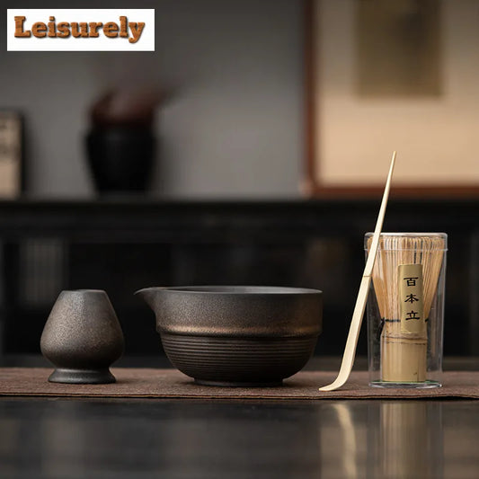 Retro Coarse Pottery Tea Set Complete Set Aesthetic Japanese Matcha Set Kit Tea Brush Stand Tea Ceremony Kitchen Bar Supplies