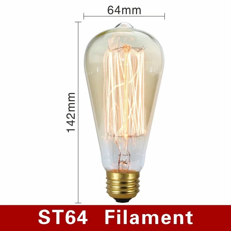 40W Retro Edison Bulb E27 220V Light Bulb A60 ST58 ST64 T10 T45 T185 G80 G95 Filament Vintage Ampoule Incandescent Spiral Lamp