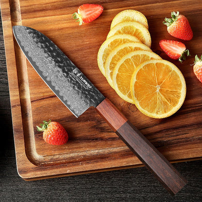 TURWHO 5 Inch Santoku Knife Damascus Japanese Steel Kitchen Knife VG10 67-Layer High Carbon Full Tang Best Chef Kitchen Tools