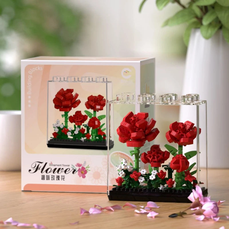 New product 7345-7348 Star Flower Language Rainbow Bouquet Assembled Toys Girls Rose Building Block Ornaments
