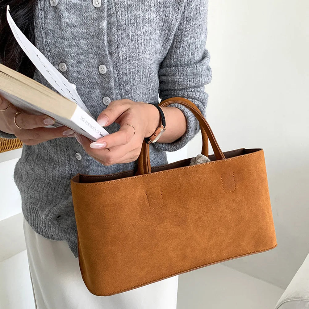 Tote Bag for Women Large Capacity Handbag with Multi Pocket Suede Top Handle Bag Solid Satchel Purse Shopping Commuter Bag