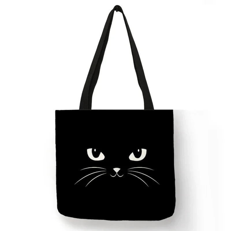 Black Cat Print Animal Art Painting Shopping Hand Bag Women Shoulder Bag Eco Large Graphic Tote Shopper Bag  for Boutique