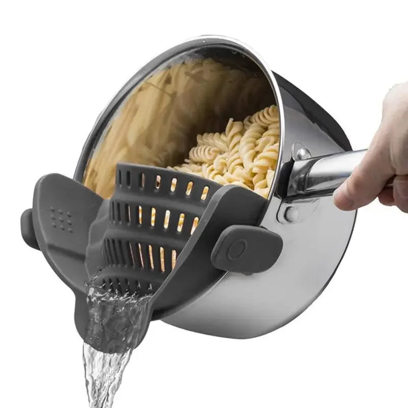 Silicone Kitchen Strainer Clip Pan Drain Rack Bowl Funnel Rice Pasta Vegetable Washing Colander Draining Excess Liquid Univers