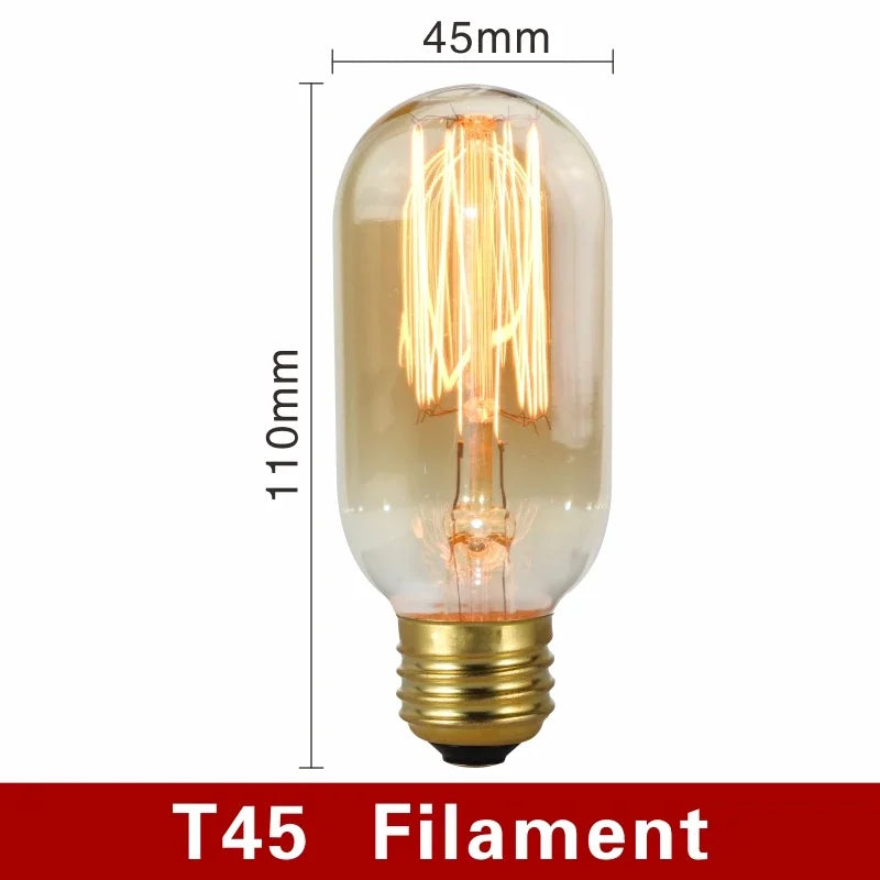40W Retro Edison Bulb E27 220V Light Bulb A60 ST58 ST64 T10 T45 T185 G80 G95 Filament Vintage Ampoule Incandescent Spiral Lamp