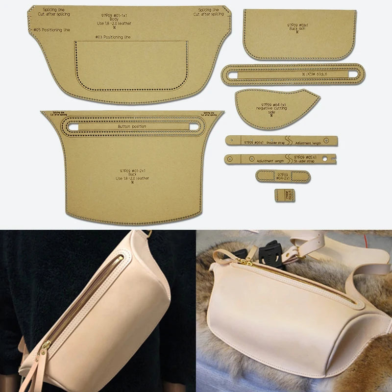 YOMDID 9PCS Handmade Leather Chest Bag Crossbody Backpack Making Sewing Pattern Kraft Template DIY Purse Making Kraft Stencil