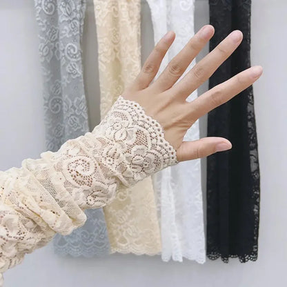 1 Pair Cycling Sun Protection Sleeves Lace Flower Embroidery Solid Color Thin Breathable Mesh Outdoor Driving Ani-UV Arm Covers