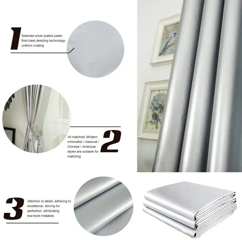 Sun Protection Thermal Insulation Curtain with Hook Silver Coated Fabric Shade Cloth Home Office Decoration Mørklægningsgardiner