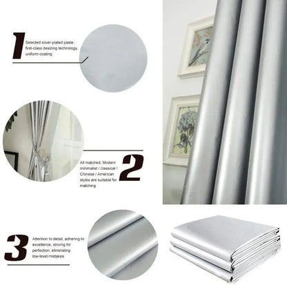 Sun Protection Thermal Insulation Curtain with Hook Silver Coated Fabric Shade Cloth Home Office Decoration Mørklægningsgardiner