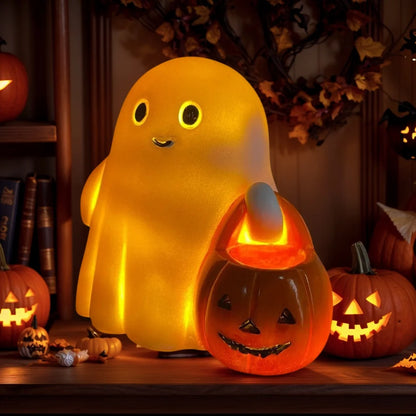 Halloween Cute Ghost Lamp Battery Powered Light Up Halloween Ornament Lovely Ghost Figurine Light for Bedroom Study Room Reader