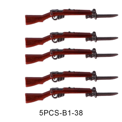 WW2 Military Accessories Wood Grain Guns Building Blocks Germany Soviet British Soldier Weapon Parts Rifle 98k Mini Bricks Toys