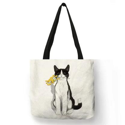 Black Cat Print Animal Art Painting Shopping Hand Bag Women Shoulder Bag Eco Large Graphic Tote Shopper Bag  for Boutique